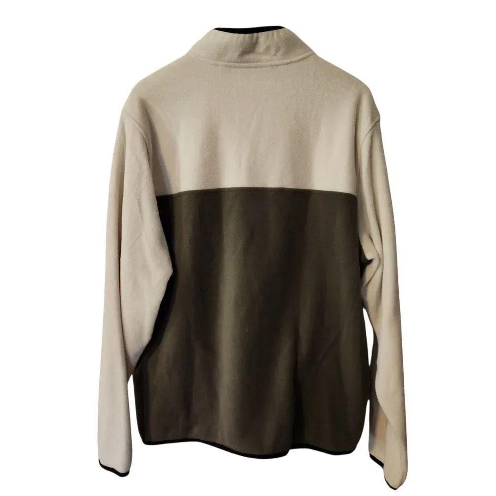 NWT Lands End Mens 1/4 Snap Fleece Pullover Beige & Green Colorblock Pockets XL